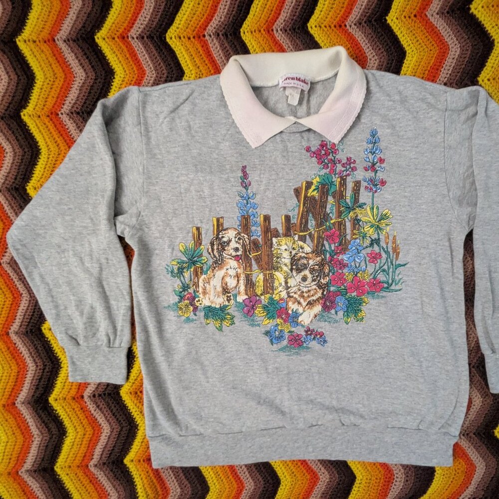 Size M Vintage 90s Puff Print Sweatshirt Kitsch Animal Graphic USA h145